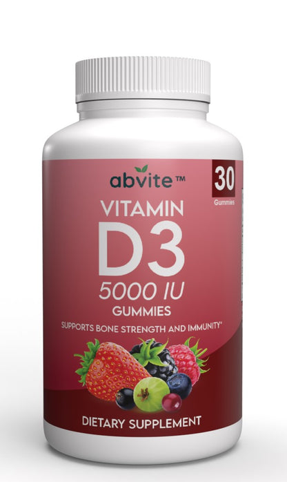 Abvite, Extra Strength, Vitamin D3, 5000 IU, Gummies, Bone Health, Immune Support, Mood Regulation, Sunshine Vitamin, Chewable, Convenient, Daily Supplement